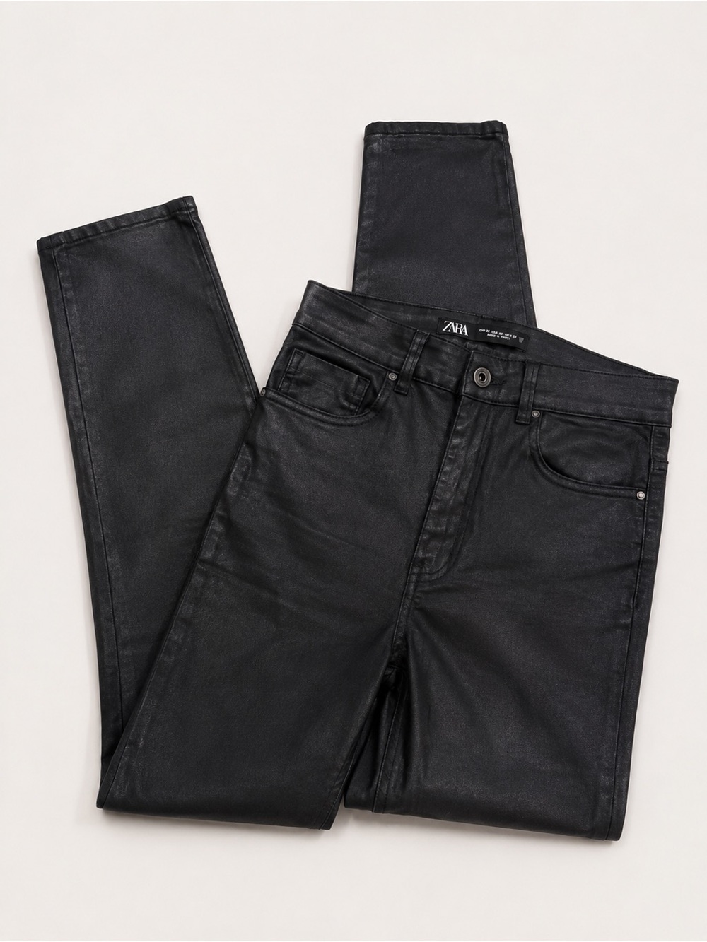 Zara Men Black Skinny Coated Jeans
